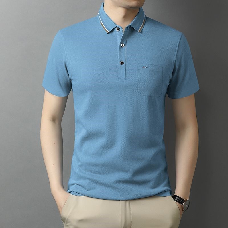 高档中老年短袖双丝光棉宽松t恤翻领爸爸装带口袋爷爷夏舒适商务,男装,T恤,淘宝优惠券,粉丝福利购,淘宝优惠卷