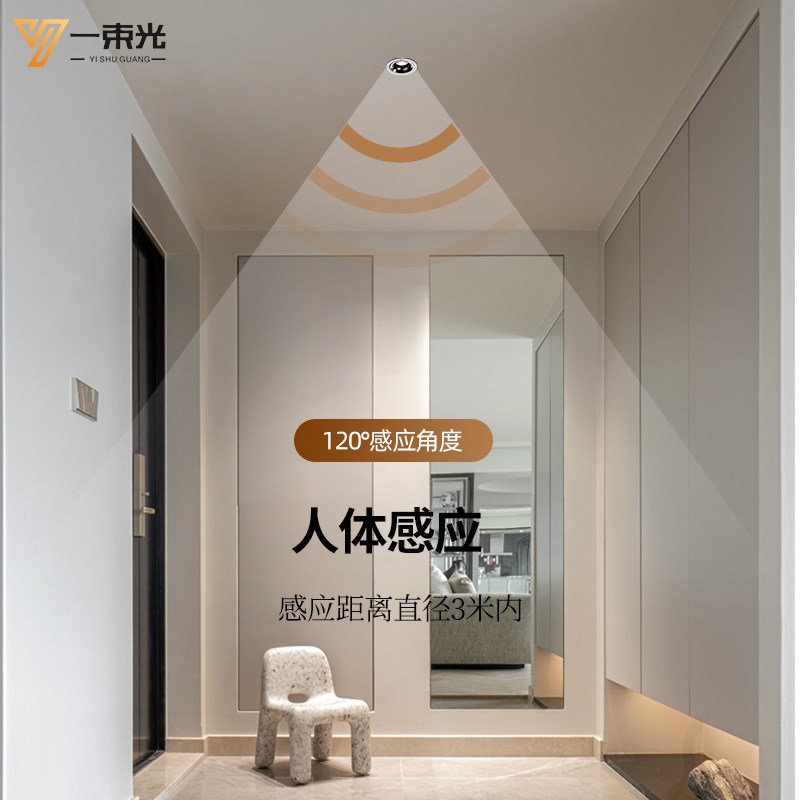 一束光射灯人体感应客厅茶室入户玄关过道走廊楼梯阳台嵌入式顶灯
