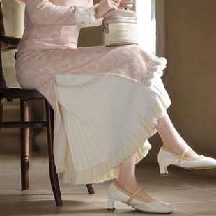 旗袍内搭衬裙汉服打底裙防走光内衬松紧腰半身裙蕾丝针织长裙秋冬