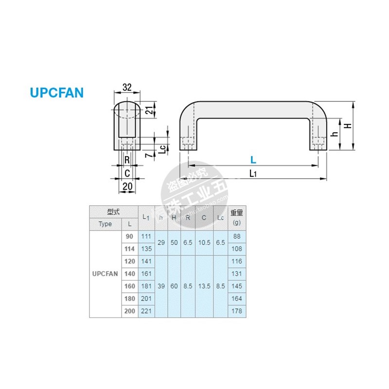 米思米酚醛树脂拉手承重型把手UPCFAN90/114/120/140/160/180/200