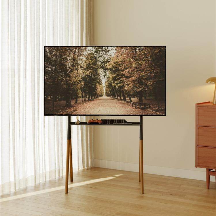 简约现代电视落地支架客厅显示器多功能挂架通用复古可移动实木架