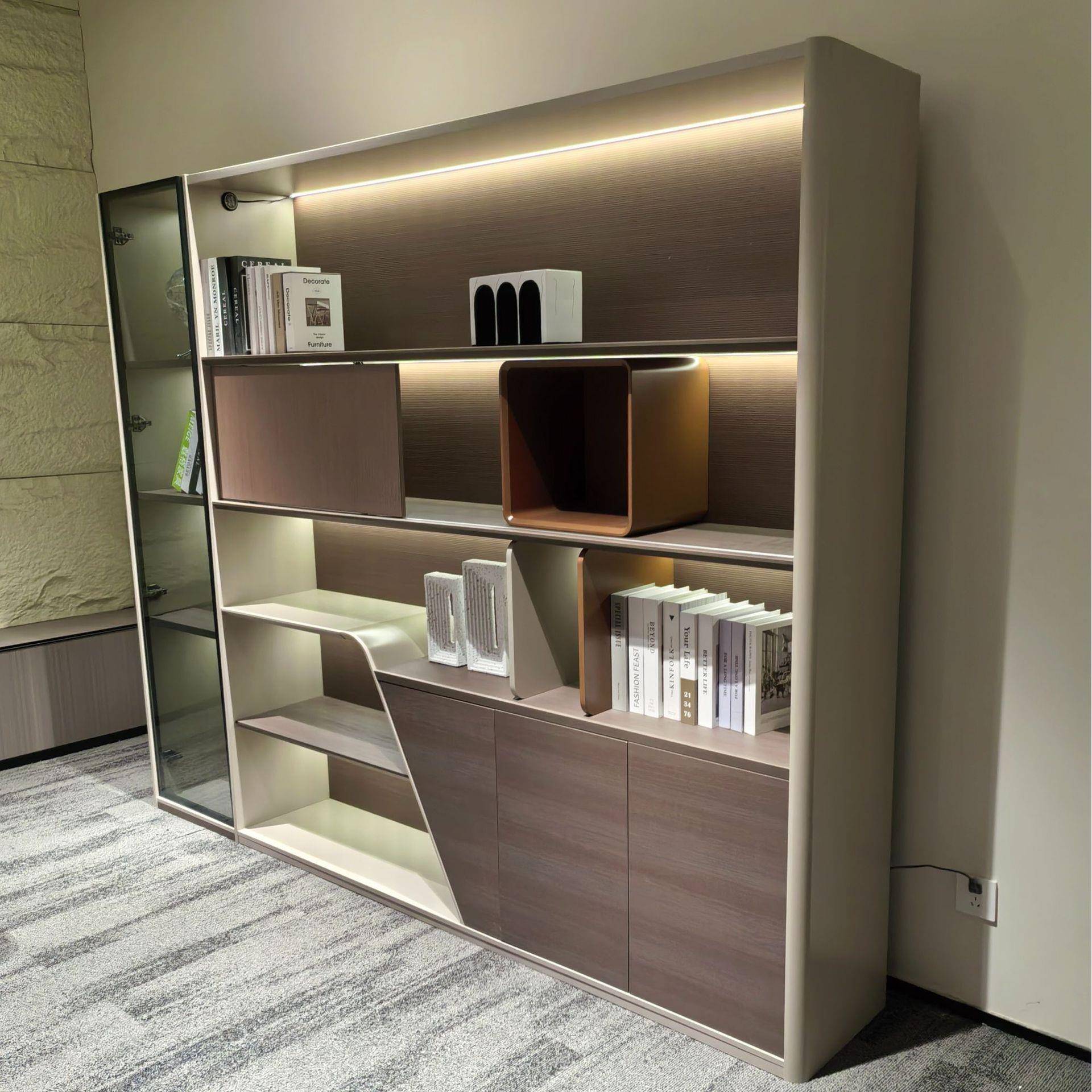 办公室新款老板桌大气背景柜总裁高端书柜储物柜董事长时尚文件柜