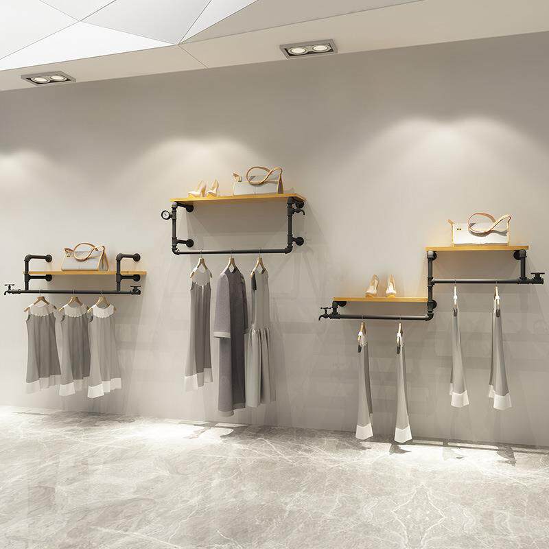 水管工业风置物架子服装店展示架上墙搁板复古壁挂墙上挂衣架层架