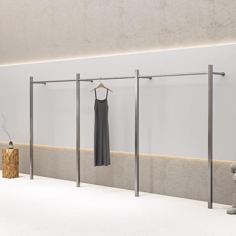 轻奢女装店童装服装店落地壁挂式展示陈列货架上墙专用不锈钢衣架