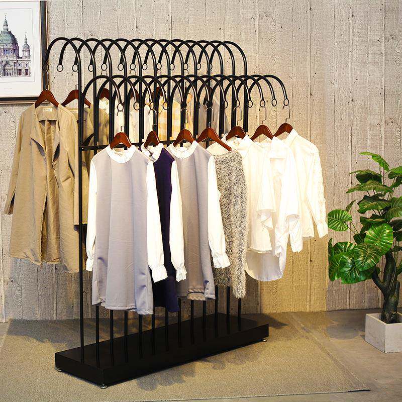 双排中岛服装架服装店弯钩展示架陈列架落地式新款铁艺挂衣架货架