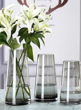 轻奢 T型欧式简约透明玻璃花瓶客厅插花水培百合花器家具饰品摆件