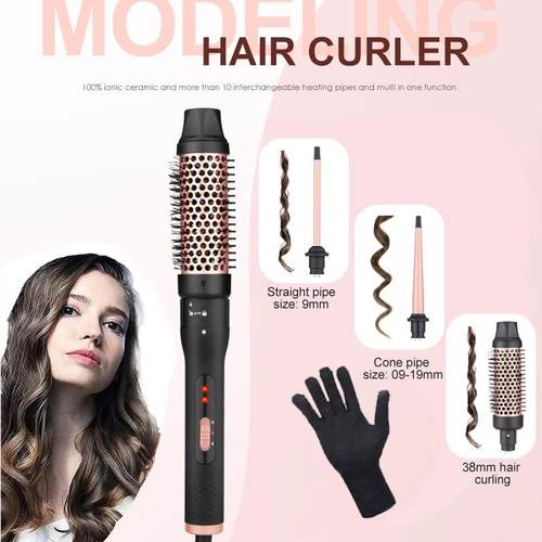 3in1梳子套装卷发器外贸出口卷直两用电梳可做多种造型卷发棒