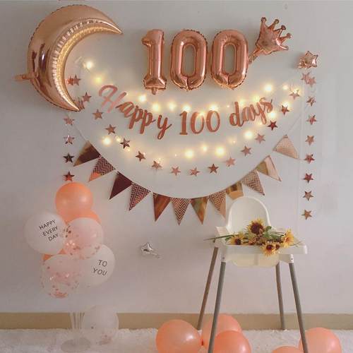 宝宝百日宴布置100天百天宴生日背景墙场景满月30天气球装饰用品