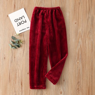 秋冬儿童法兰绒暖暖裤男女童加厚款保暖长裤中大童珊瑚绒居家睡裤