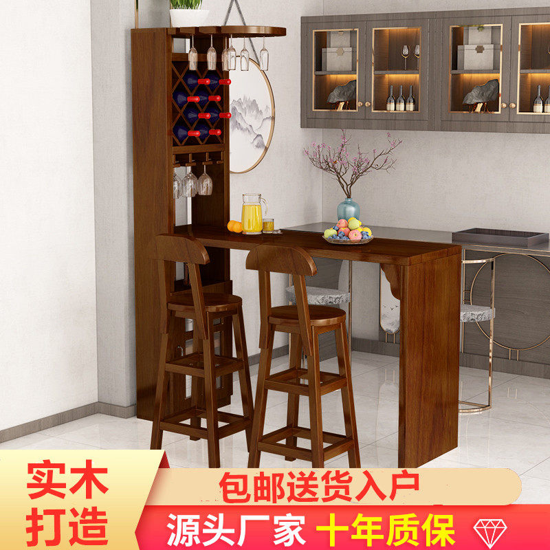实木吧台桌隔断柜酒柜客厅玄关柜吧台吧椅组合简约门厅柜家用吧台