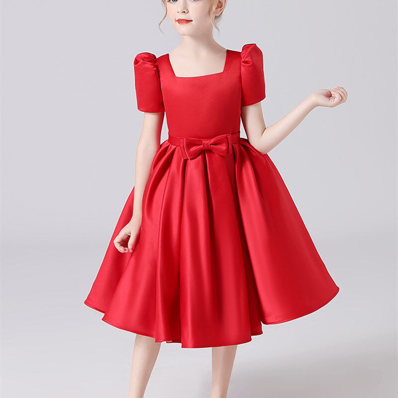 2021新款儿童锻面婚纱公主裙高定女童走秀主持人钢琴表演出晚礼服