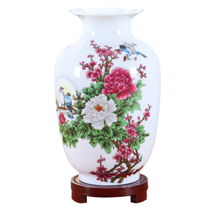 景德镇陶瓷花瓶摆件客厅插假花中式家居博古架白色桌面装饰品大号
