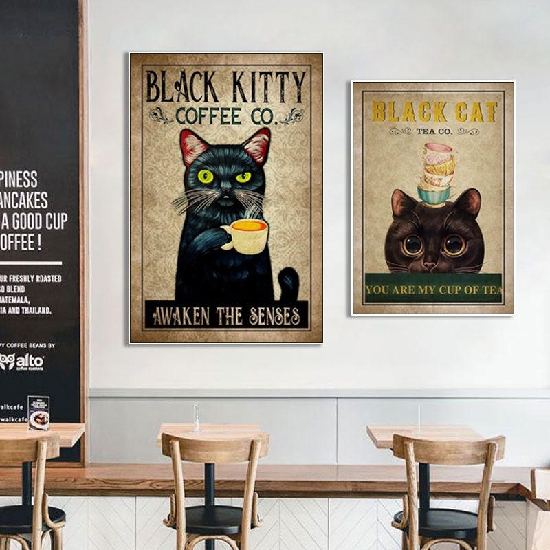工业风咖啡厅挂画猫狗覆古海报美式风格餐厅奶茶店墙面动物装饰画图片