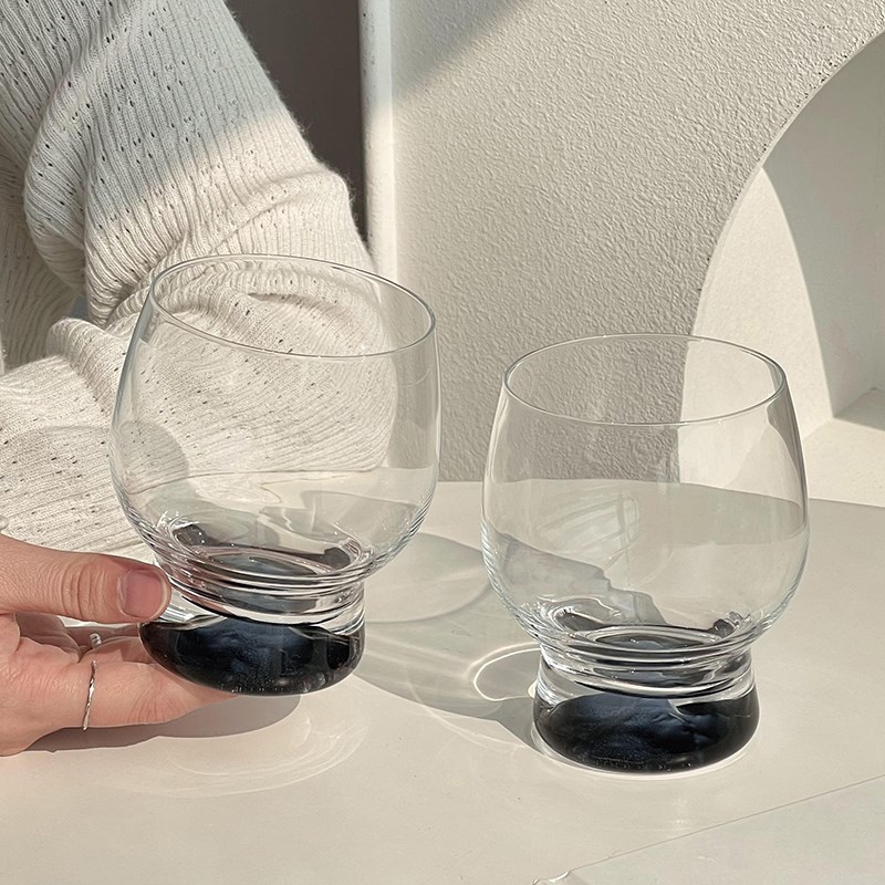 黑色富士山玻璃杯家用创意高颜值女生冰美式咖啡杯洋酒威士忌杯子