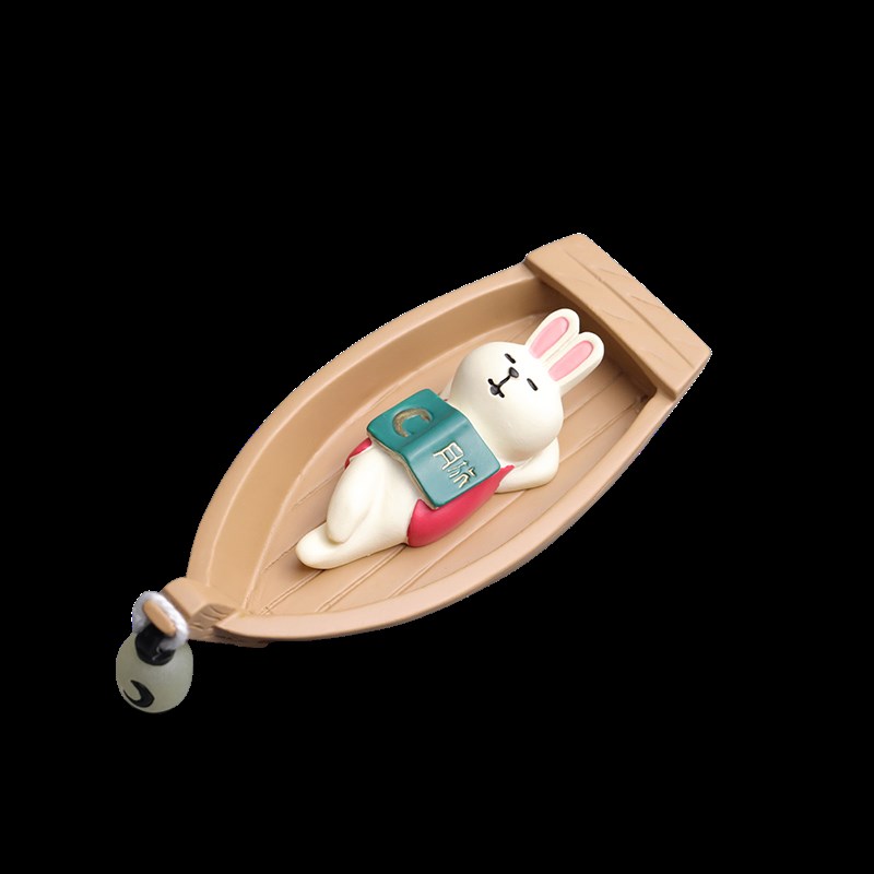 遇见丨游舟逍遥兔系列创意可爱桌面车载摆件手工手绘有趣礼品