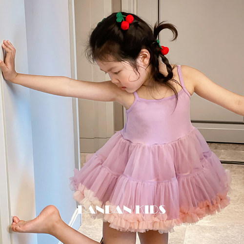 女童夏季新款公主裙纱裙蓬蓬洋气小女孩甜美可爱彩虹连衣裙吊带裙