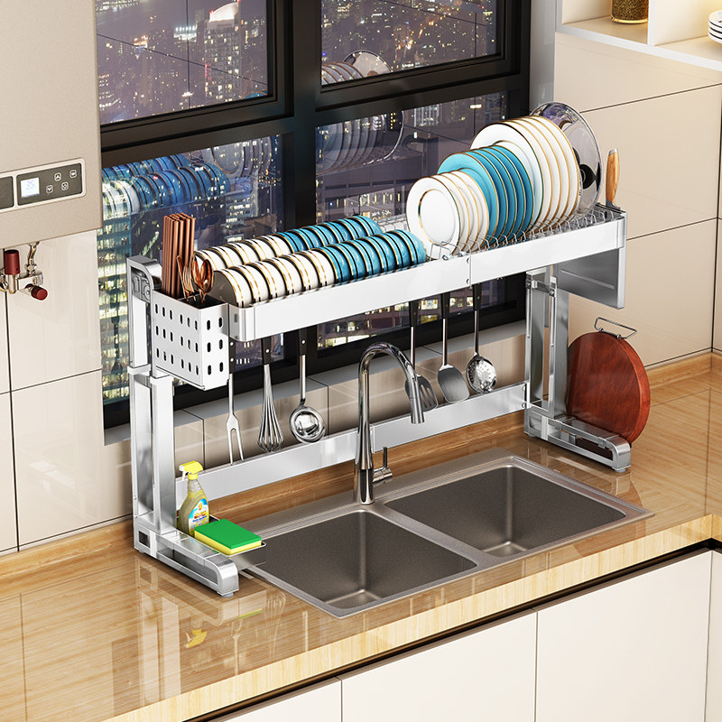免安装折叠水槽置物架厨房304不锈钢可伸缩碗架沥水架碗碟收纳架