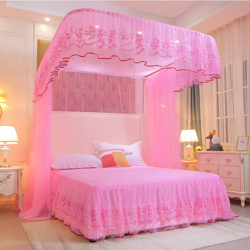 新款加粗U型轨道蚊帐家用双人导轨婚庆1.5m1.8床2米三开门公主风