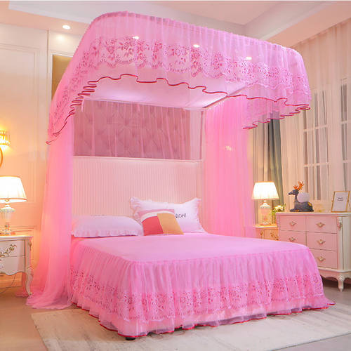 新款加粗U型轨道蚊帐家用双人导轨婚庆1.5m1.8床2米三开门公主风