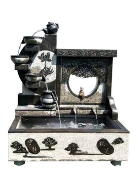 石雕流水摆件青石仿古室内荷塘月色养鱼水池景观鱼缸花盆庭院装饰