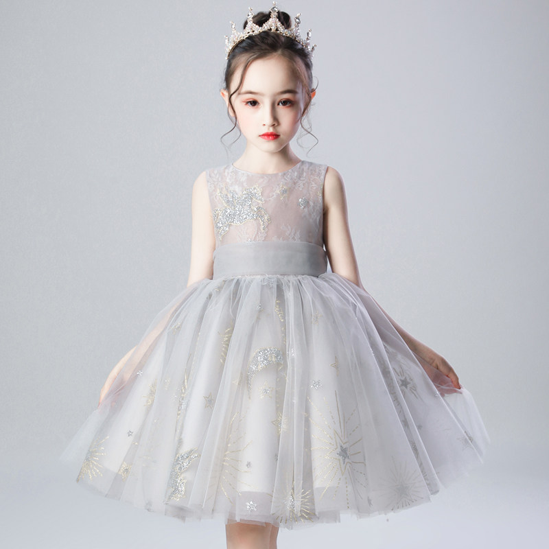 儿童主持人晚礼服裙蓝色女童公主裙蓬蓬夏季洋气高贵钢琴表演轻奢