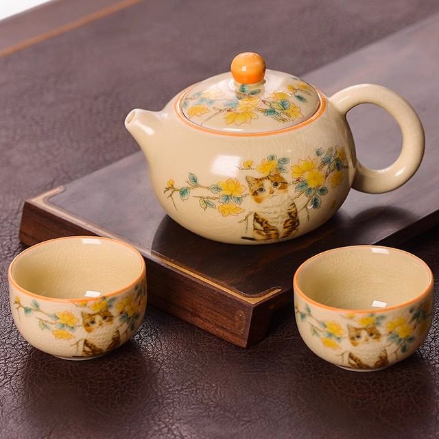 果绿哥窑萌猫西施壶茶壶陶瓷功夫茶具泡茶壶单壶家用手抓壶汝瓷,餐饮具,整套茶具,淘宝优惠券,粉丝福利购,淘宝优惠卷