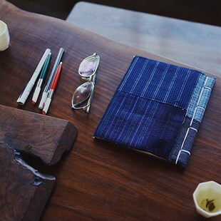 【时舟】植物染拼布 手工线装 土布 手织布 老布 boro 复古笔记本