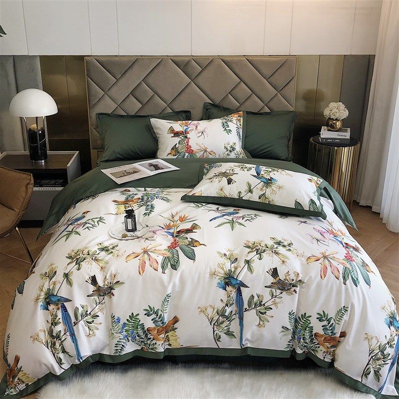 美式轻奢80支长绒棉四件套全棉床笠简约床单被套1.8m床上用品