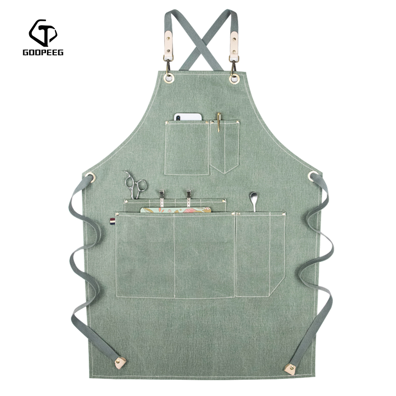 夏季帆布工作围裙牛仔韩版美发理发师花艺咖啡师定制LOGO印字围腰