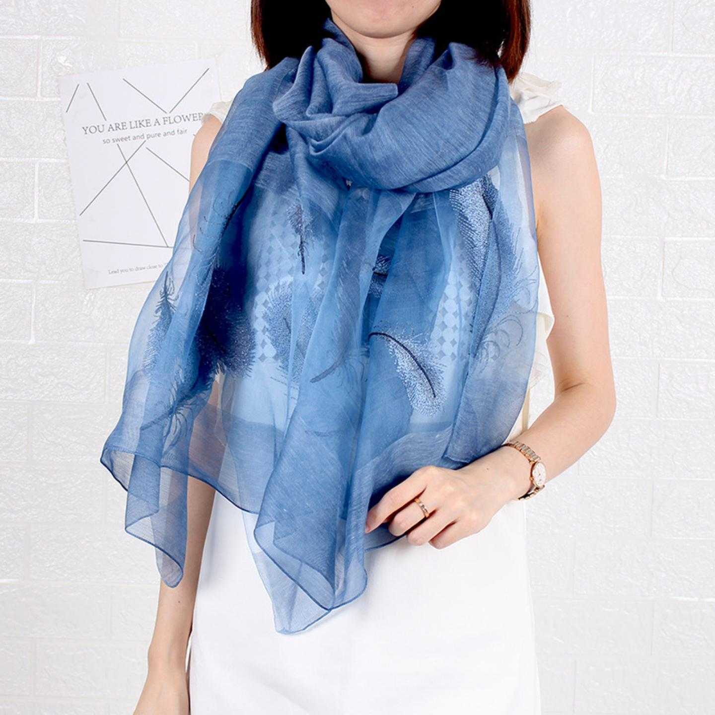 厂家直销真丝丝巾秋季刺绣桑蚕丝