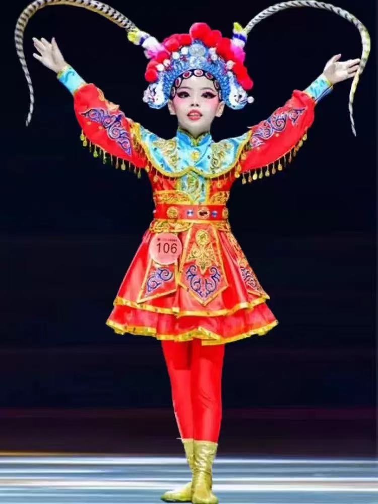 小舞蹈家沁园春雪舞蹈服儿童京剧戏曲演出服刀马旦花木兰演出服装