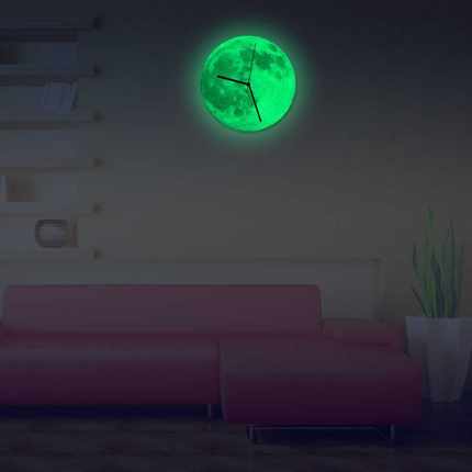带弧形玻璃罩12寸夜光钟月亮挂钟石英钟月球钟表发光客厅创意时钟