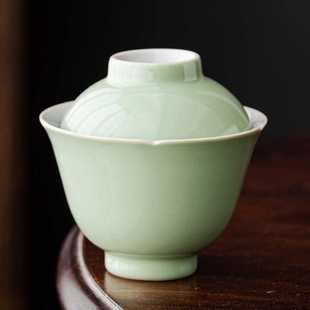 玉绿青瓷盖碗茶杯单个家用陶瓷茶具功夫手抓壶单壶不烫手工泡茶碗