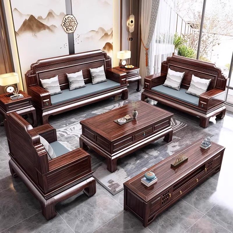 新中式乌金木全实木沙发组合冬夏两用高端客厅2026新款别墅家俱