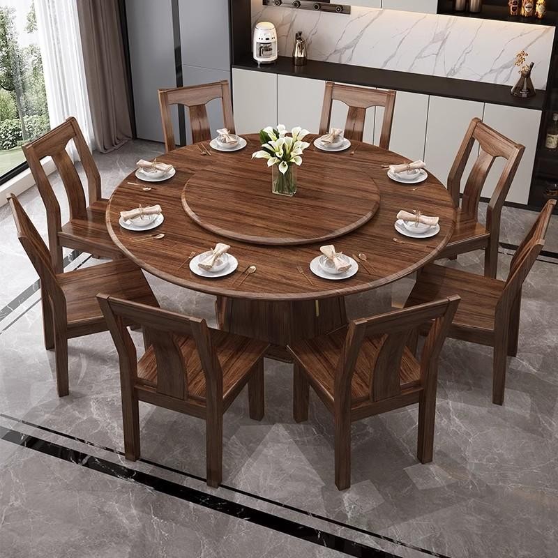新中式乌金木餐桌椅组合圆桌饭桌现代简约家用客厅全实木小户型