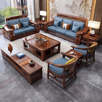 新中式乌金木全实木沙发高端别墅客厅冬夏两用大小户型储物家具