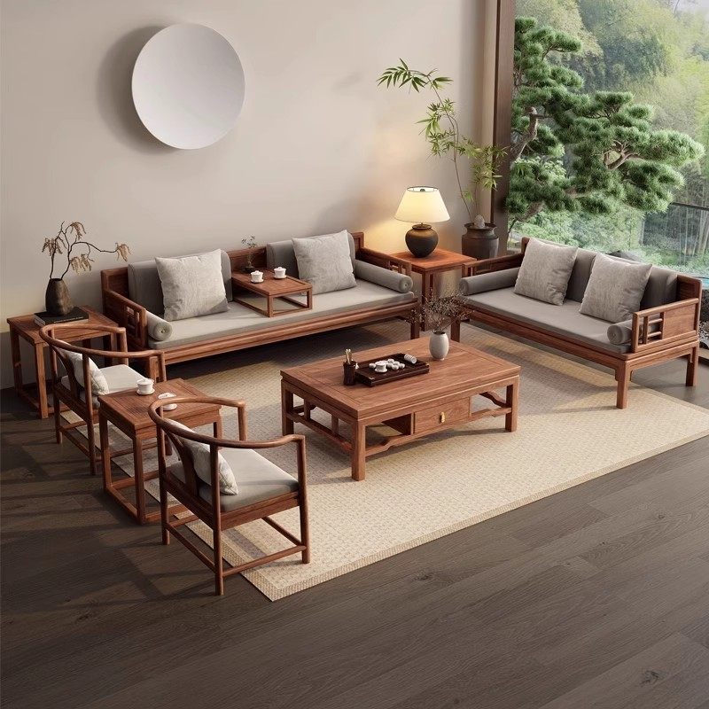 新中式胡桃木实木沙发客厅2026新款冬夏两用宋式美学高端家具组合