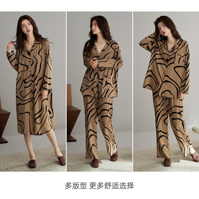 睡裙女睡衣春秋纯棉长袖秋季2024新款秋冬薄款衬衫开衫长款家居服