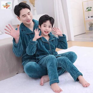 儿童法兰绒睡衣女童女孩秋冬季加厚款中大男童亲子母女珊瑚绒套装