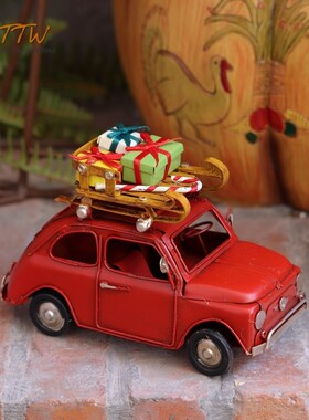 精致红色汽车复古手工模型圣诞节礼物装饰艺术摆件