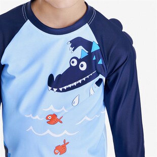 安奈儿男童长袖分体游泳衣裤帽3件套装2023夏季新款防晒弹力卡通