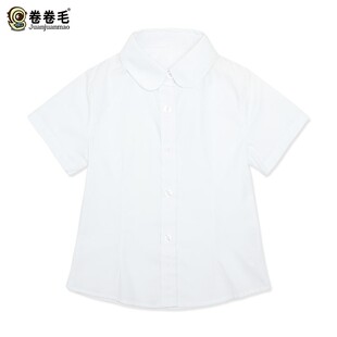 夏装女童学院风娃娃领衬衣儿童短袖女大童装白色小学生装校服衬衫