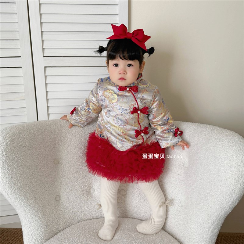 中式女宝宝秋冬装连衣裙公主裙一周岁礼服婴幼儿衣服拜年过年冬季