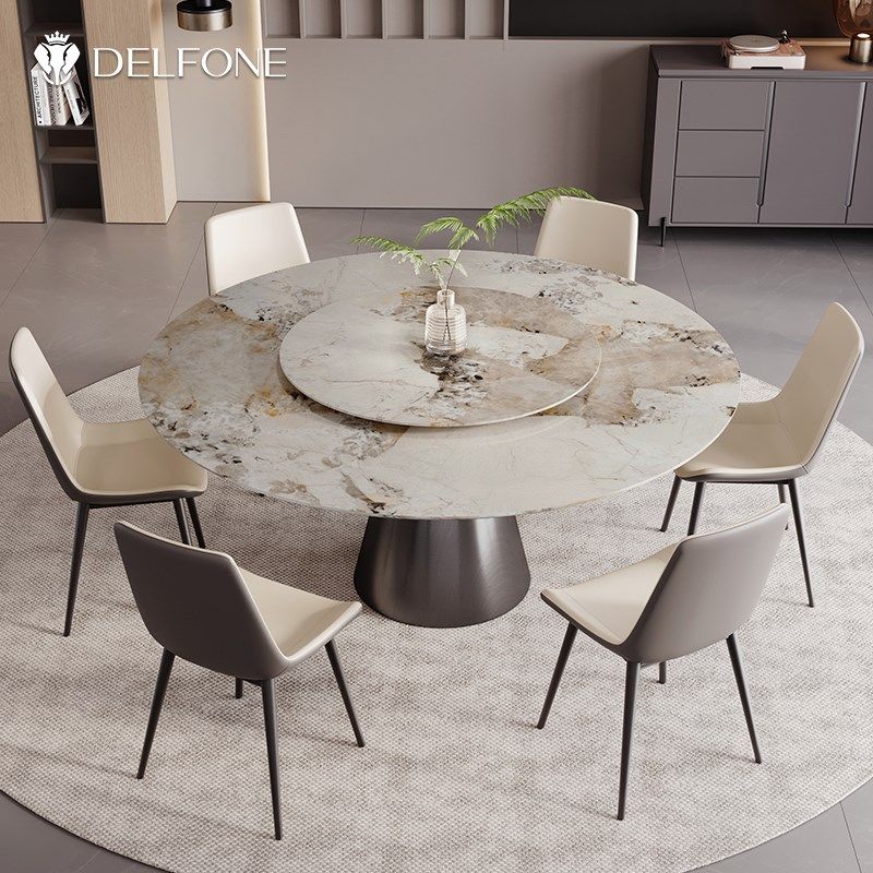 德利丰岩板餐桌2024新款设计师圆桌带转盘意式轻奢餐厅餐桌椅组合,住宅家具,岩板餐桌,淘宝优惠券,粉丝福利购,淘宝优惠卷