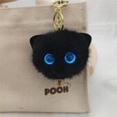 新款 夜光眼睛花耳毛绒猫咪头挂件情侣包包书包钥匙扣小猫玩偶挂饰