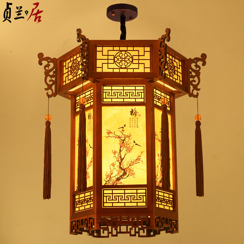 中式仿古风实木宫灯寺庙祠堂长廊复古建筑六角灯笼中国风宫廷吊灯