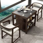 移动茶桌家用小茶台小型实木带轮茶车阳台小茶桌新中式 茶桌椅组合