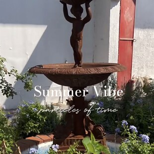 法式 饰 复古铸铁做旧天使喷泉白色花园园艺庭院院子雕塑装