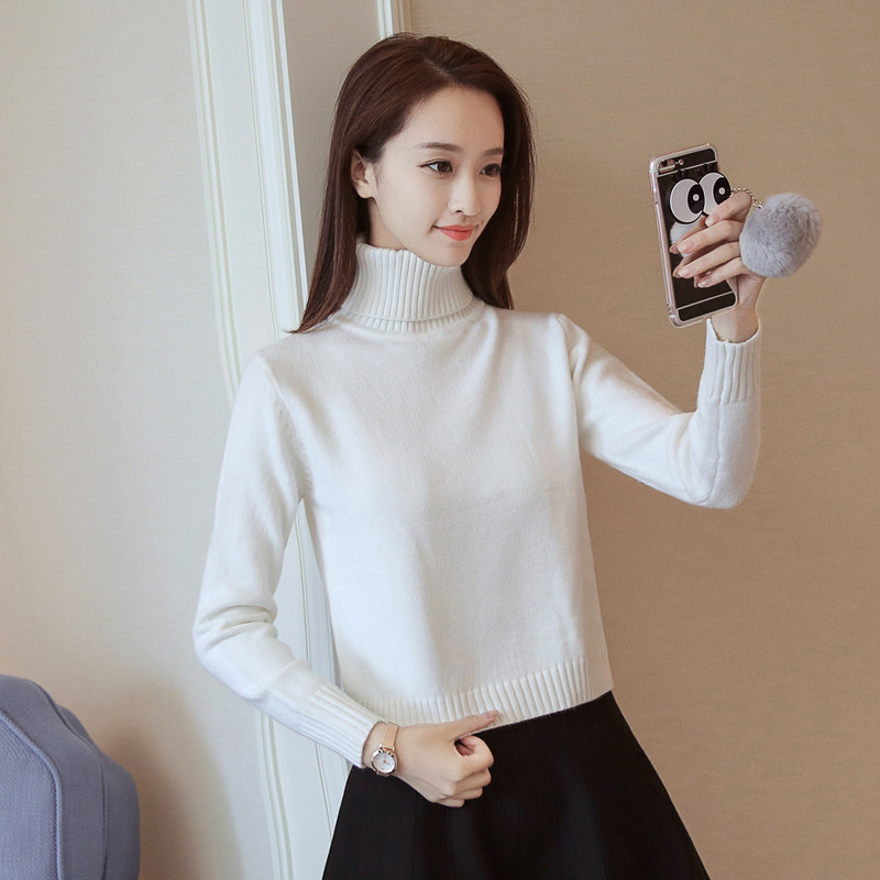 高领毛衣女秋冬2023新款加厚短款针织衫冬季内搭打底衫小个子上衣