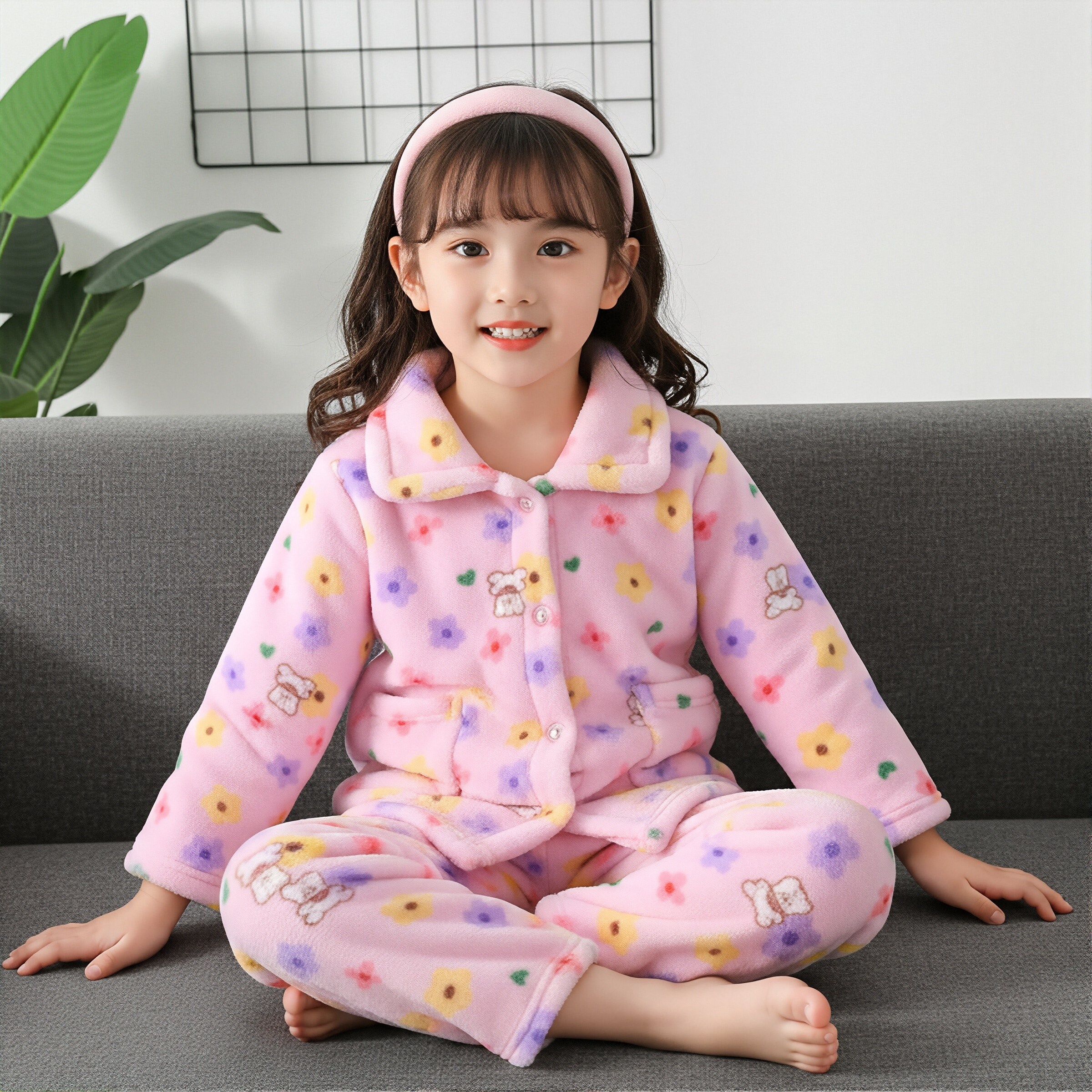 2025新款儿童法兰绒睡衣女童女孩男童珊瑚绒宝宝家居服套装秋冬款
